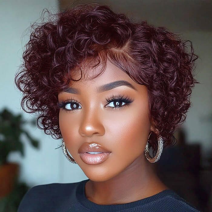 Short Curly Wig Pixie Cut Bob Wigs with Side Part Lace Front Wigs