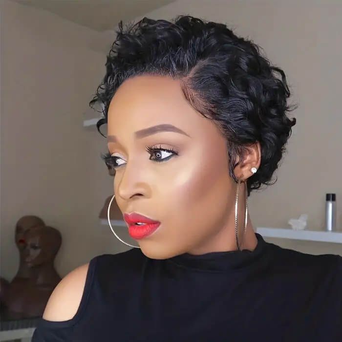 Pixie Cut Short Curly Bob Wigs with Side Part Lace Front Wigs